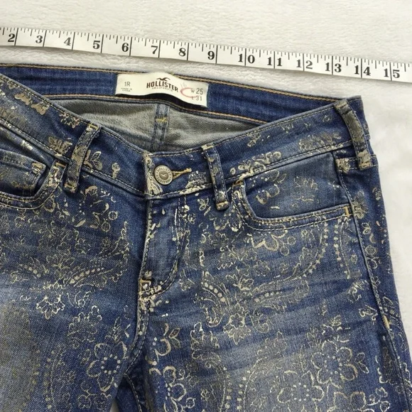 Hollister Gold Metallic Paisley Skinny Denim Jeans - Picture 6 of 8